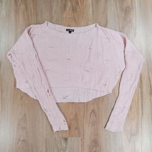 🔸️Express Pink Distressed Lughtweight Hi-Low Cropped Sweater Medium